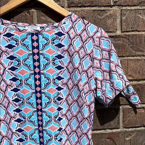 Cabana Life Colorful Geometric Pattern Coral Blue Summer Sun Beach Tie Dress S - Picture 4 of 16